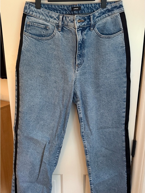 Express Denim - EXPRESS Relaxed Straight Ankle Jeans with Black Side Stripe, Size 10